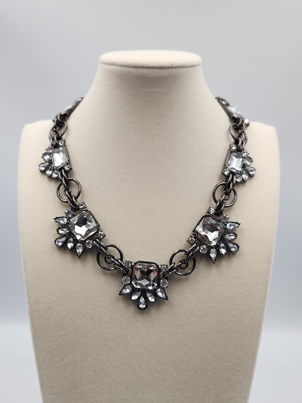Crystal Statement Necklace - Silver-Tone Clear Stones